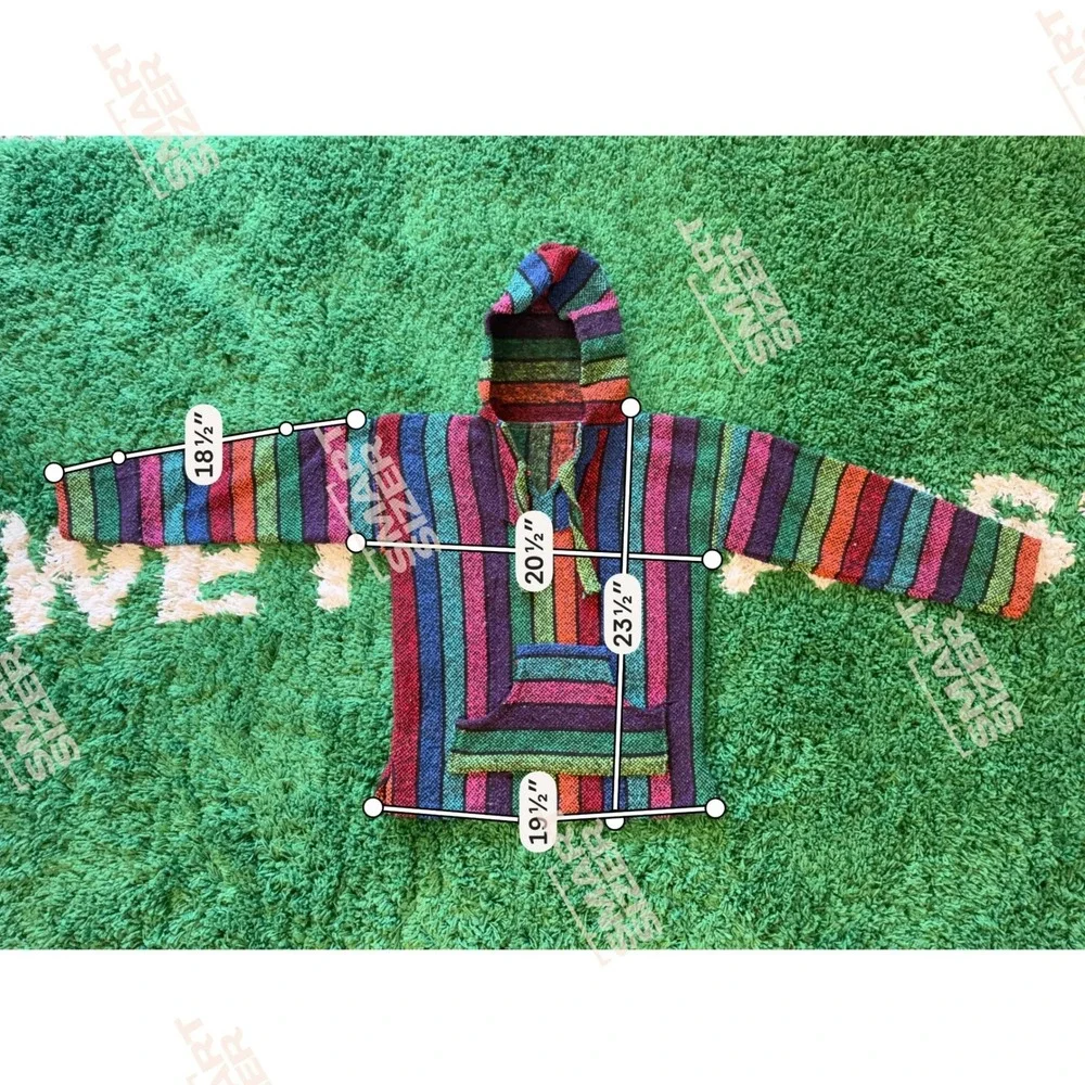 Vintage Style Rainbow‎ Striped Woven Baja Hoodie Drug Rug Pullover Multicolor